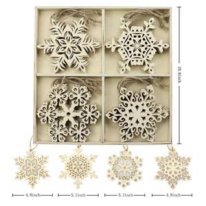 Wooden Snowflake Ornaments Laser Cut Poplar Hanging Christmas Decor Craft Set For <b>Tree</b> Home <b>Decoration</b> - Product Image 2