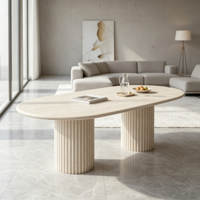 Table à manger moderne pliable en marbre travertin naturel avec design à rainures encastrées