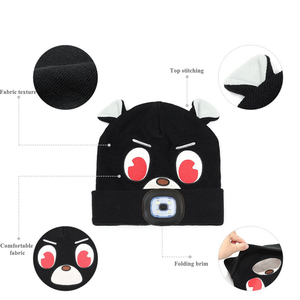 Bonnet en tricot noir avec lumière pour la course de nuit et le camping avec logo personnalisé Bonnet en forme d'oreille d'ours LED pour l'usine - Product Image 4