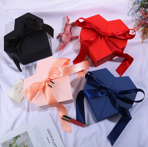 Heart Shape Rigid Gift <b>Boxes</b> with Satin Ribbon in Black <b>Red</b> Pink Blue Paperboard High-End Craft Gift Packaging - Product Image 1