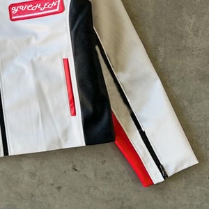 Áo khoác nỉ thêu logo tùy chỉnh, phối da PU, kiểu biker, dành cho nam - Product Image 3