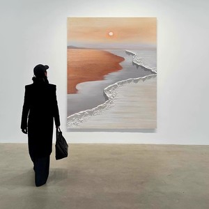ภาพวาดสีน้ำมันวาดด้วยมือ สไตล์วาบิซาบิ ภาพทิวทัศน์ชายหาดสีทองใต้แสงแดด ศิลปะตกแต่งผนังแบบไม่มีกรอบ สำหรับตกแต่งห้องนั่งเล่น - Product Image 1