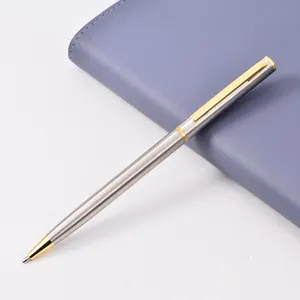 Bestseller Slim Metal Pens Kunden spezifisches Logo Hotel und Festival Geschenk Twist Pens Schwarz Weiß Stahl Kugelschreiber