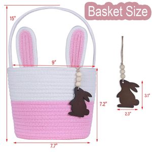 Cesta de Pascua para Niños con Etiqueta de Nombre, Cesta de Pascua Gris para Niños, Cesta de Conejito de Pascua, Cesta de Regalo de Pascua de Cuerda de Algodón Tejida - Product Image 2