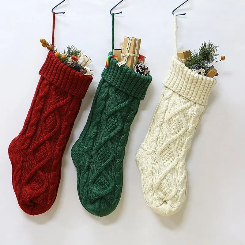 Personalized 18 Inches Large Cable Knitted Christmas Stocking Decorations for Xmas Party