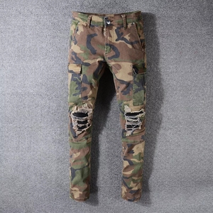 American Streetwear Fashion Men Jeans Camouflage Big Pocket Denim Cargo Pants Jeans strappati <span class=keywords><strong>Slim</strong></span> Fit Hip Hop Jeans <span class=keywords><strong>uomo</strong></span> - Product Image 1