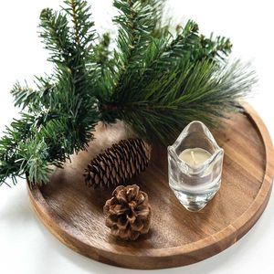 Wooden <b>Tray</b> Round Modern Minimalist Style For Coffee Tea <b>Snack</b> Serving Dish Solid Color CM-260110 - Product Image 2