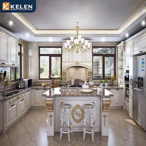Kelen 2024 European style white cherry cabinets solid wood shaker kitchen cabinet wooden make in China