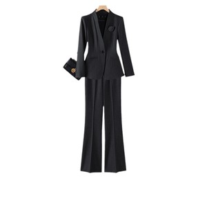 Women's Suit <b>Set</b> Collarless <b>Blazer</b> Pants Houndstooth Pattern Anti-Wrinkle Formal Business Wear Autumn Winter 2024 Style - Product Image 5