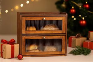 Boîte <span class=keywords><strong>à</strong></span> <span class=keywords><strong>pain</strong></span> en bois <span class=keywords><strong>à</strong></span> 2 niveaux, style vintage, organiseur de nourriture, bac de rangement pour comptoir de cuisine, boîte <span class=keywords><strong>à</strong></span> <span class=keywords><strong>pain</strong></span> avec fenêtre en acrylique - Product Image 3