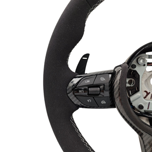 Volante Deportivo con Marco de Fibra de Carbono y Detalles en Alcántara Blanco para <span class=keywords><strong>BMW</strong></span> M3 <span class=keywords><strong>M5</strong></span> M6 F10 F15 F20 F30 F31 F32 F36 E70 E90, <span class=keywords><strong>Precio</strong></span> de Fábrica - Product Image 2