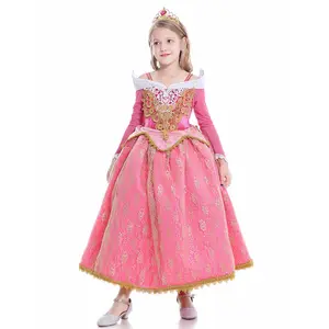 2021新款女孩角色扮演艾尔莎连衣裙儿童连衣裙涤纶图案安娜公主派对连衣裙