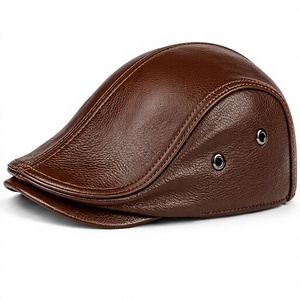 Gorra plana de cuero PU marrón estilo vintage con patrón de cocodrilo en relieve y costuras en contraste, estilo vintage para hombre, uso casual. - Product Image 5