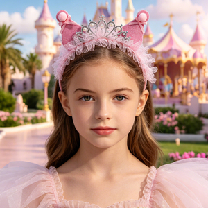 Diadema con Orejas <span class=keywords><strong>de</strong></span> Gato y Tiara <span class=keywords><strong>de</strong></span> Princesa, con Encaje, Tul, Pedrería y Perlas, para Niñas, Accesorios para el Cabello, para Fiestas <span class=keywords><strong>de</strong></span> Cumpleaños - Product Image 5