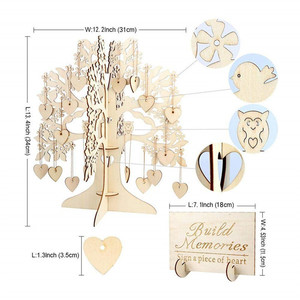 Arbre à vœux en bois en forme de cœur, ornement artisanal de 13,4 pouces, panneau suspendu pour mariage, décoration d'arbre généalogique, décoration de fête - Product Image 1