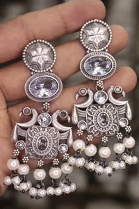 Juego de pendientes colgantes de piedra Monalisa con Base de latón para ropa informal Ropa de oficina étnica de la India - Product Image 2