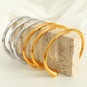 Minimalist Open Teardrop Bracelet <b>Titanium</b> Steel Polished Mirror Finish Women's Everyday Jewelry Gold Silver Color Sz107 - Product Image 2