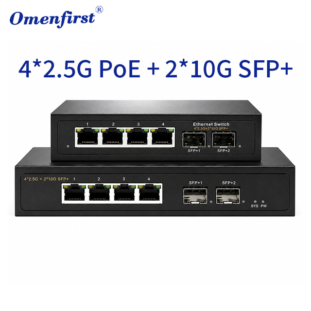 4 Port 2.5G PoE Switch with 2x10G SFP Plus Uplink Unmanaged Ethernet Switch IEEE 802.3af at Multi Gigabit Network Switch