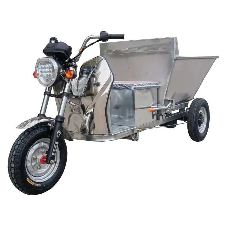 Camión volquete eléctrico de acero inoxidable JIN YANG HU con potente motor, triciclo volquete de tres ruedas resistente a la corrosión
