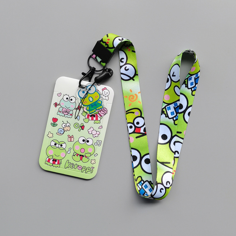 Anti-Lost Lovely Cartoon Keroppi Student ID Card Holder Custom Lanyards Campus Plastic Card Cover Worker USB Pendant Card Cover Image 5