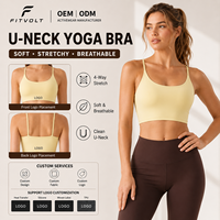 Soutien-gorge de sport respirant FITVOLT à maintien élevé et extensible dans quatre directions pour femme, avec bretelles spaghetti et décolleté en U