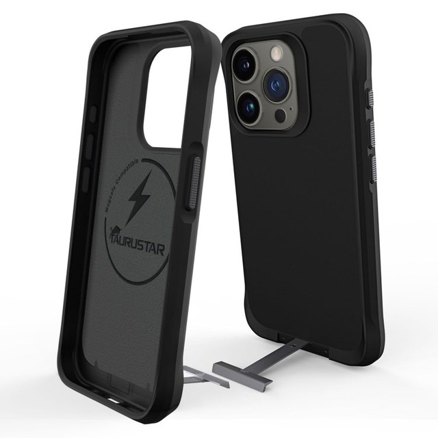 Taurustar Series for iPhone 14 Pro Compatible with Microfiber Lining PC TPU Phone Case with Kickstand