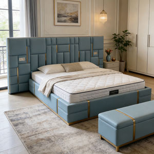 <span class=keywords><strong>Lit</strong></span> capitonné en cuir bleu smog, luxe léger italien, <span class=keywords><strong>lit</strong></span> <span class=keywords><strong>double</strong></span> 1,8 m, chambre principale, banc de <span class=keywords><strong>lit</strong></span> assorti - Product Image 4