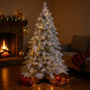 Árbol de Navidad Artificial Flocado ZSW de 8 pies con Alambre de Memoria, Luces Blancas Cálidas, Decoración Interior, Tamaño 180 cm - Product Image 2