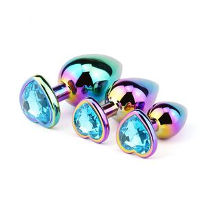 Bouchon de cul en métal Sex Toy Homme Femme Gay Lesbienne Masturbation Dispositifs Arc-en-ciel Inoxydable Anal Cul Plug Ensemble avec Amour Coeur <span class=keywords><strong>Bijoux</strong></span> - Product Image 6