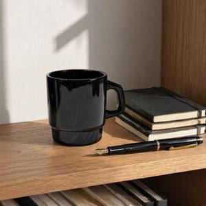 Tazza in Vetro Nero Solido Artigianale 260-460ml - Tazza da Caffè Moderna Industriale <span class=keywords><strong>a</strong></span> Righe e <span class=keywords><strong>Pois</strong></span> per Ufficio, Caffetteria, Regalo - Product Image 4