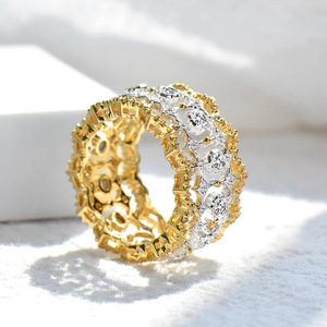แหวนลายฉลุสองสีสำหรับผู้หญิงเครื่องประดับนิ้วแฟชั่นวินเทจหรูหรา - Product Image 4