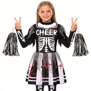 Disfraz de Halloween para Niñas, Disfraz de <span class=keywords><strong>Animadora</strong></span> Zombi, Estampado de Huesos de Esqueleto y Sangre, con Pompones para Niñas - Product Image 3