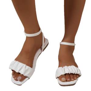 <span class=keywords><strong>Sandali</strong></span> Estivi da Donna Stile Europeo-Americano con Tacco Basso e Cinturino Posteriore in Pelle PU Bianca - Product Image 5