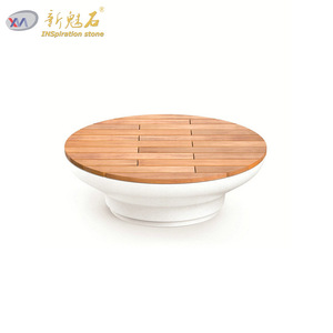 Nouveau banc artistique en béton UHPC GRC pour extérieur, avec plateau en bois, pour l'aménagement paysager - Product Image 1