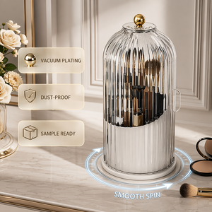 Luxury Birdcage 360 Rotating Makeup Brush Holder with Lid Dustproof Modern Aesthetic Cosmetic Organizer Wholesale OEM - Product Image 1