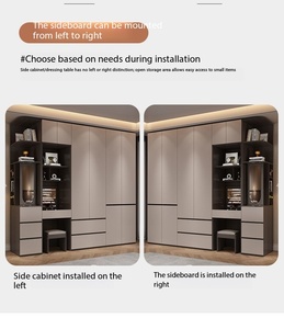 Armoire de chambre moderne beige avec tiroirs, étagères ouvertes, montage facile, taille personnalisable, <span class=keywords><strong>placard</strong></span> de rangement du sol au plafond - Product Image 2