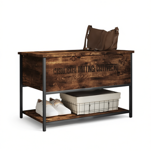 Banc de rangement en bois et métal de style industriel, porte-chaussures marron à 2 étagères, meubles de salon - Product Image 1