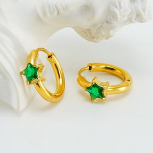 Pendientes de Zirconia en Forma de Estrella de Cinco Puntas en Acero Inoxidable Rojo/Verde/Blanco/Rosa, Pendientes Redondos de Acero de Titanio para Mujer, Joyería de Moda - Product Image 3