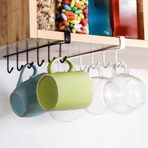 Wholesale Multifunctional 6-<b>Hook</b> Coffee Cup Mug Holder Black and White Iron <b>Shelf</b> for Kitchen Cabinet Sundries Organizer Storage - Product Image 5