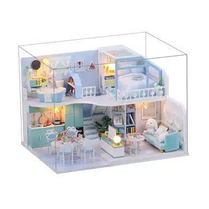 Set Rumah Boneka Mini Swakriya Miniatur Kayu Buatan Tangan Biru