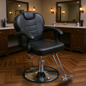 Sillón de Barbería Hidráulico de Alta Resistencia con Rotación de 360° y Función Reclinable, Asiento de Cuero Sintético, Base de Acero, Diseño Industrial - Product Image 2