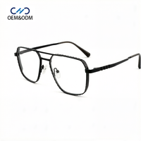 XH8895 En Stock, Montura de Gafas de Piloto de Metal Texturizado con Doble Puente para Hombre, Gafas Ópticas Graduadas Cuadradas Irregulares