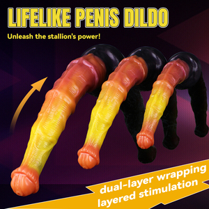 Extra Lange Paard Penis Dubbellaags Dildo Dikke Pik Vagina Massage Zuignap Anale Plug Siliconen Dildo Seksspeeltje Groothandel - Product Image 2