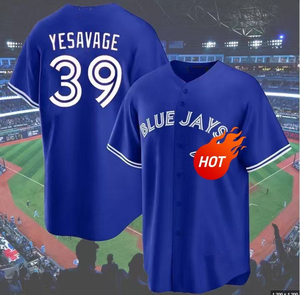 Erkek Toronto beyzbol forması işlemeli logolar dikişli üniformalar ile özel mavi beyaz beyzbol tişörtü - Product Image 4