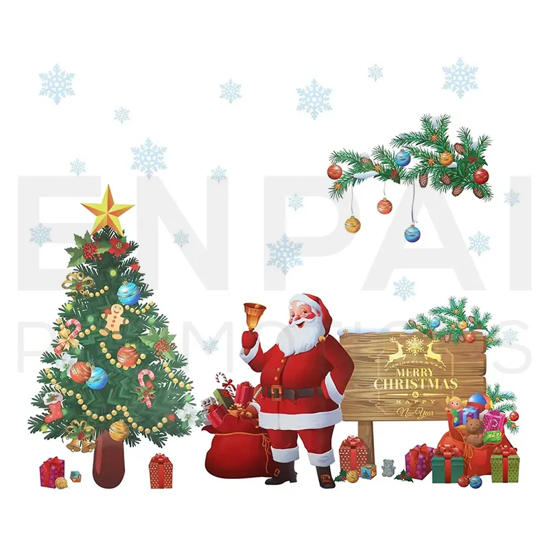 Gifts Set Xmas Decorative Removable Transparent Sticker Custom Design Vinyl Static Cling Christmas Window Stickers