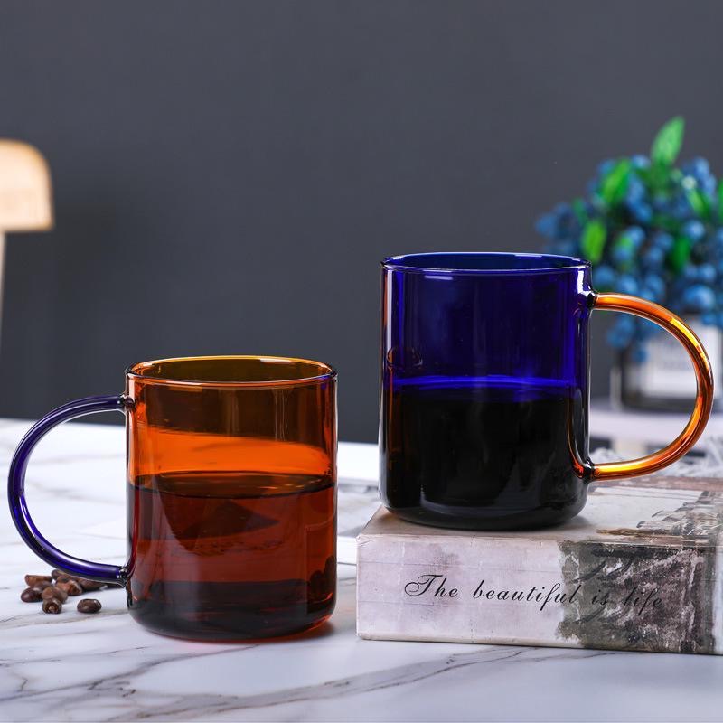 380ML High Borosilicate Glass Coffee Mugs Solid Colorful Single Wall Glass Cup With Handle
