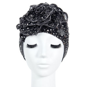 قبعة توربان سوداء فاخرة بنمط عتيق مزينة بالترتر اللامع لعام 2023، إكسسوار رأس أنيق للصيف للفتيات والنساء - Product Image 2