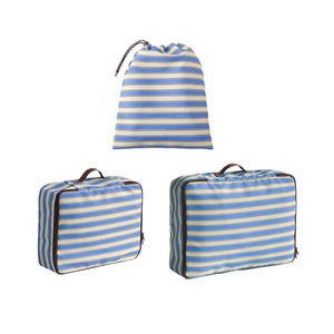 Ensemble d'organisateurs de bagages pliables en polyester rayé avec logo brodé personnalisé, pochettes de rangement pour vêtements pour valise - Product Image 3