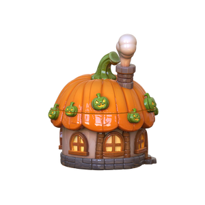 特注かわいいハロウィーンデザインセラミック容器磁器農村ラウンドエンボスパンプキンコテージ妖精の家型クッキージャー - Product Image 3