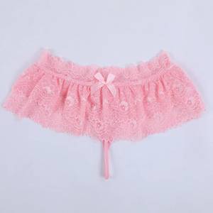 <span class=keywords><strong>Slip</strong></span> in pizzo da <span class=keywords><strong>donna</strong></span> e perizoma con volant, minigonna, costume da crossdresser, mutandina con motivo a tinta unita, intimo confortevole - Product Image 6